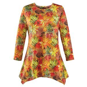 New XXL Rust Falling Leaves Design Shark Bite Knit Tunic